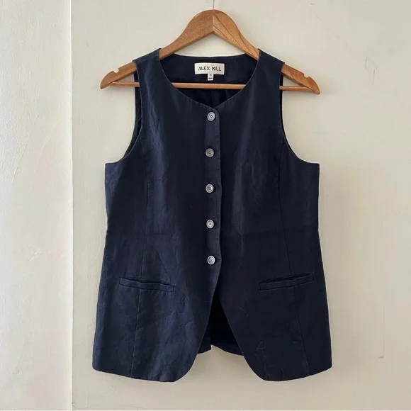 Alex Mill Linen Vest | Navy | Medium - Picture 2 of 7